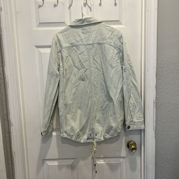 Forever 21 Jean Jacket Womens Size‎ Large Over Sized Coat Railroad Stripe Shirt - Picture 10 of 10